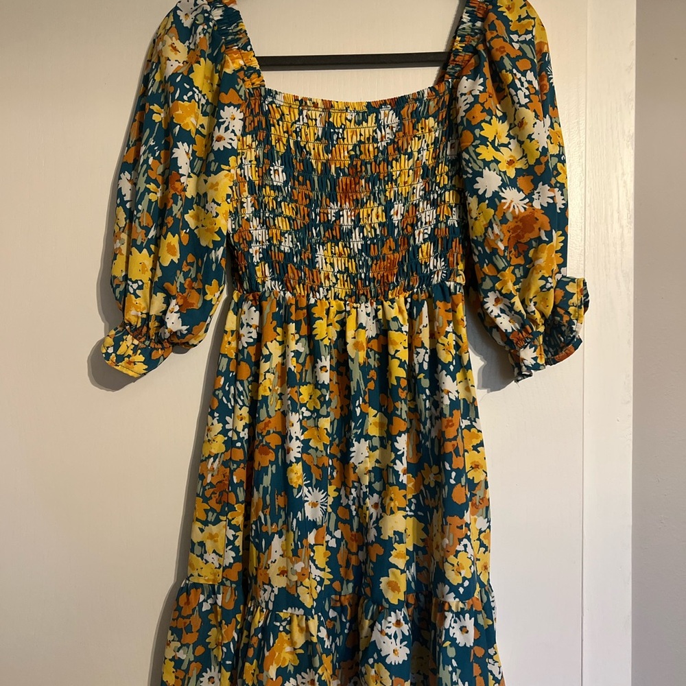 Jessica Simpson Yellow and Blue Floral Mini Dress